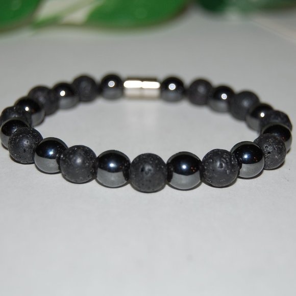 Magnetic Bracelet,Lava Bracelet,Lava and Hematite Bracelet,Lava and Magn… - Picture 3 of 4